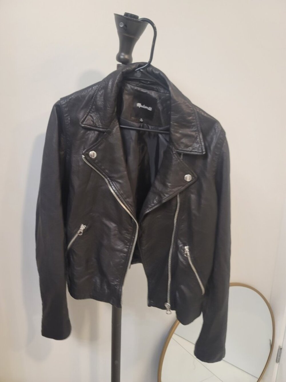 Madewell The Washed Leather Motorcycle Jacket in True Black Xl Lamb Leather - Picture 3 of 7